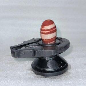 Narmadeshwar Shivling with Black Yoni Base (Natural Banded Stone)