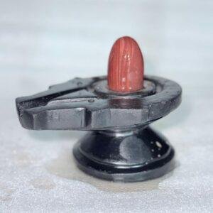 Narmadeshwar Shivling with Black Yoni Base (Natural Red Stone)
