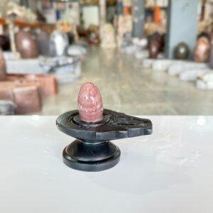 Sacred Pink Narmadeshwar Shivling with Black Yoni Base