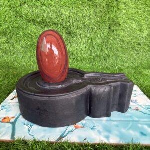 Premium Red Jasper Shiva Lingam with Black Stone Yoni Base