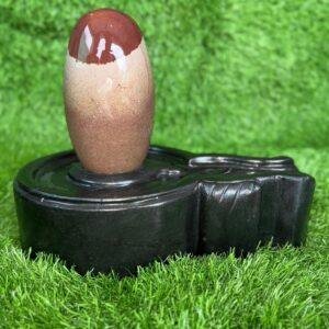 Natural Two-Tone Sacred Shiva Lingam with Black Stone Yoni Base
