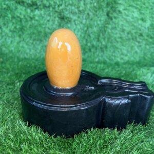 Natural Yellow Stone Shiva Lingam with Black Stone Yoni Base