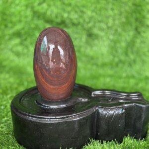 Natural Banded Red Jasper Shiva Lingam with Black Stone Yoni Base