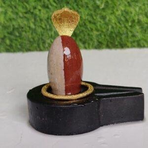 Sacred Naga Adorned Shiva Lingam with Gold-Toned Ring Base