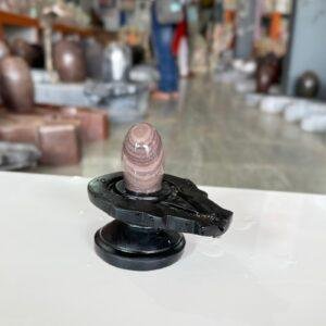 Sacred Striped Narmadeshwar Shivling with Black Yoni Base